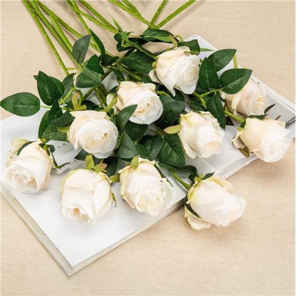 10pcs Artificial Rose Flowers Long Stem Fake Silk Roses for DIY Wedding Bouquet - Picture 6 of 6